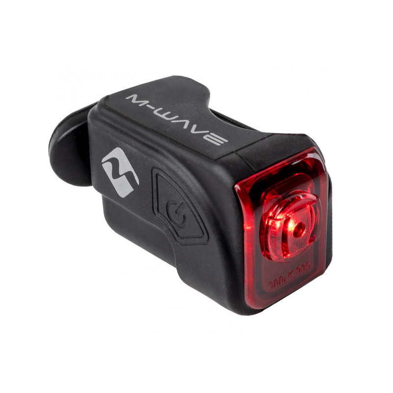 kerékpár lámpa hátsó, piros LED, fekete szilikon külső, tölthető elem USB kábellel, vízálló