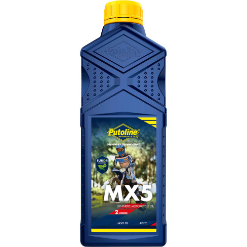 PUTOLINE MX 5 kiváló minőségű, szintetikus kétütemű olaj off road használatra. A terméket MotoCross és Enduro motorkerékpárokhoz
