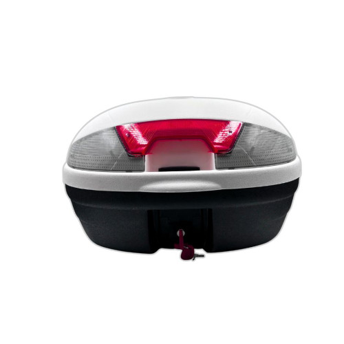 doboz hátsó fehér 46L 41x55x32cm 4kg univerzális, masszív műanyag felfogatással 2 bukósisaknak, csomagtartó