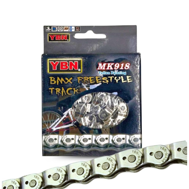 kerékpár lánc 1/2 x 1/8 BMX MK918-S2 Egysebességes, Szakítószilárdság: 1300 kgf. 102 tagú, Szín: ezüst YBN
