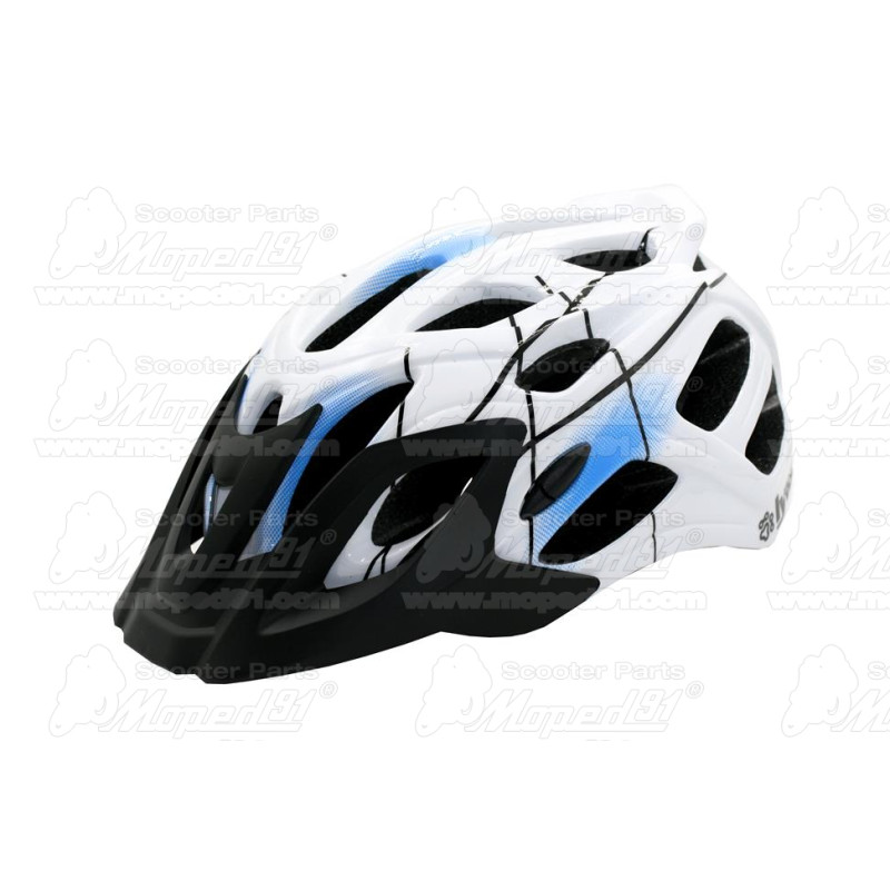 kerékpár fejvédő BLUE MOTION, M (55-58), unisex, fehér-kék, stabil szerkezet, szilárdabb és tartósabb,állítható hevedercsatt, k